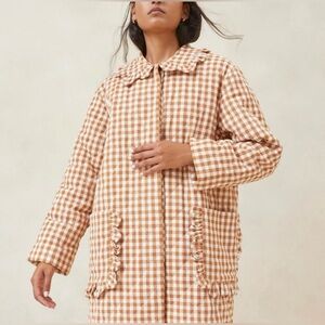 EUC Loeffler Randall Fox Amber Quilted Plaid Gingham Coat - medium
